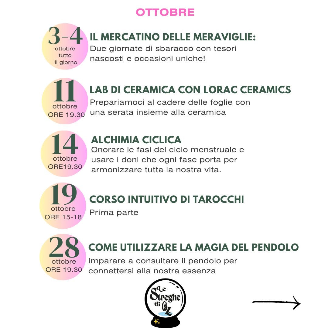 Calendario eventi Ottobre 2025 - Le Streghe Di Oz