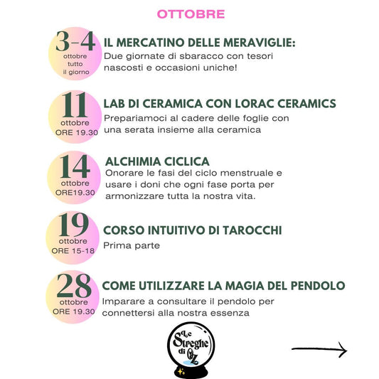 Calendario eventi Ottobre 2025 - Le Streghe Di Oz