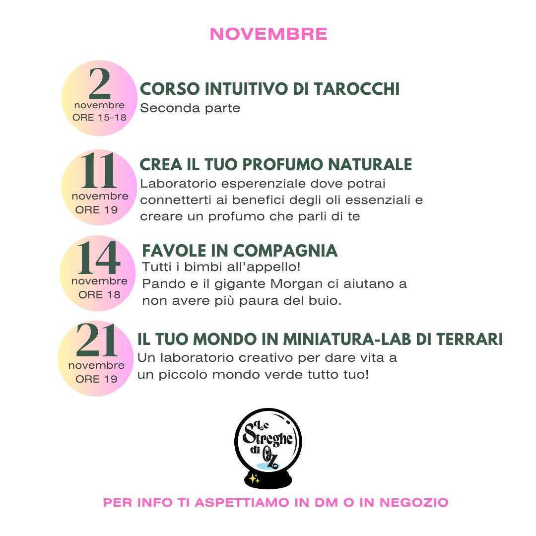 Calendario eventi Novembre 2025 - Le Streghe Di Oz