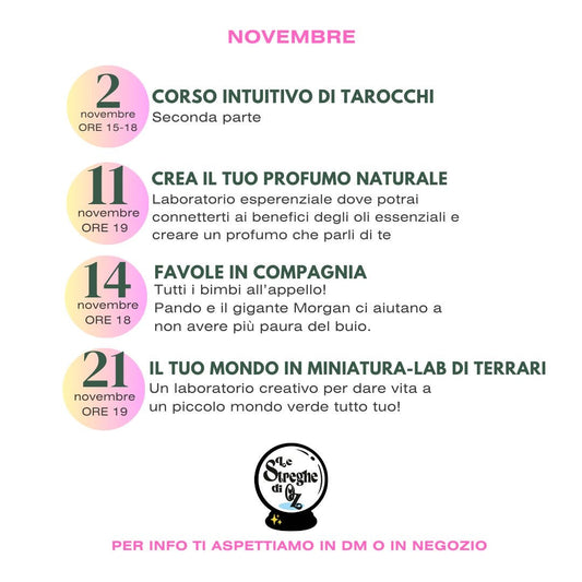 Calendario eventi Novembre 2025 - Le Streghe Di Oz