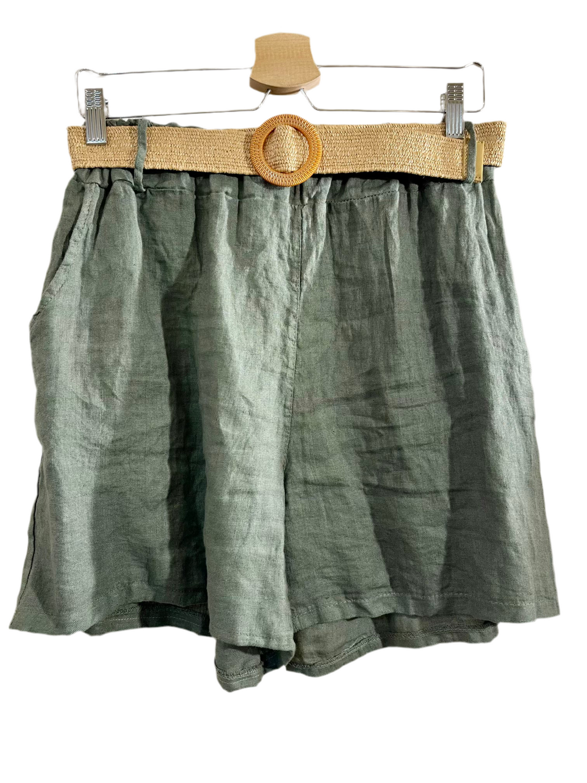 Shorts in fresco lino Verde militare unica